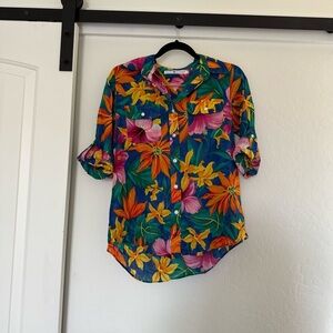 Tommy Hilfiger Vintage Button Down Floral Aloha Collared  Colorful Resort 2000’s